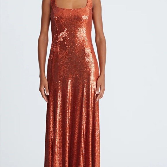 H by Halston Gold Sequin Maxi Gown Square Neck Sleeveless